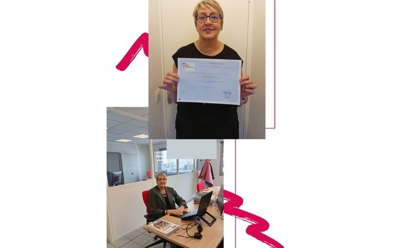 Photo de Sandrine avec sa VAE Formateur Professionnel d'Adultes